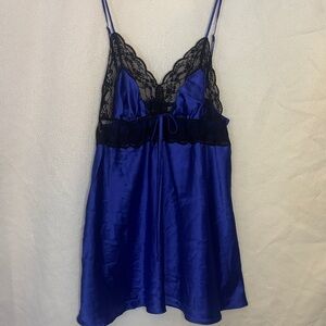 Vintage Victoria’s Secret Blue Satin & Black Lace Babydoll Cami – Size L